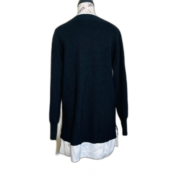 White House Black Market Black White Tunic Sweater Shirt Large V Neck Layered - Picture 3 of 11